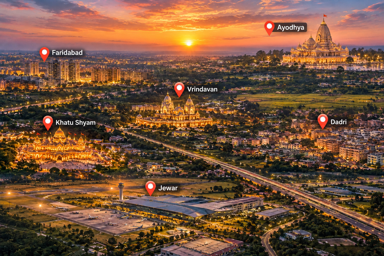 Jewar Vrindavan Ayodhya Dadri locations